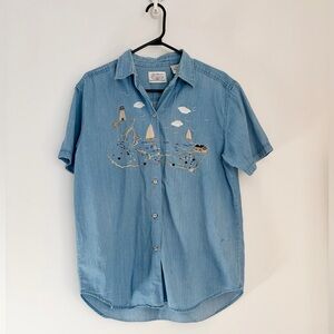 Vintage 100% Cotton Embroidered Cottagecore Shirt Size M